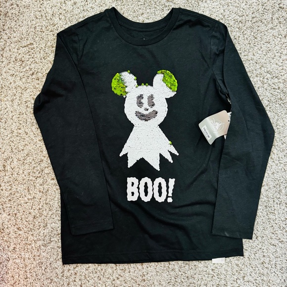 Disney Boys Girls Flip Sequin Mickey Ghost Halloween Shirt Black Size M - Picture 2 of 5